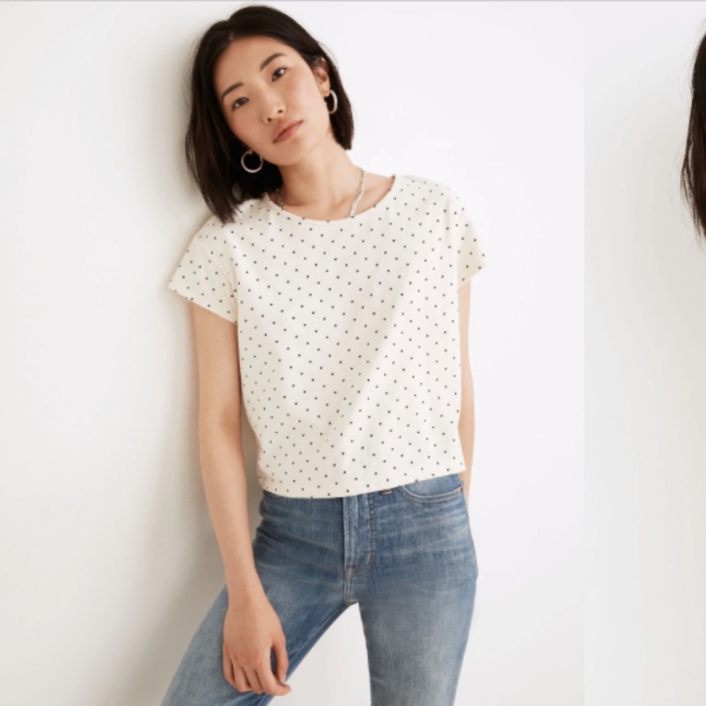 Madewell Women's Cap-Sleeve Boxy Tee in Polka Dot - Vintage Parchment - Size XXS